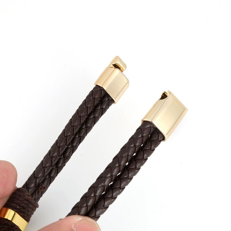 21cm Vintage Woven Leather Rope Wrap Bracelets For Men Classic Stainless Steel Bangles Bracelets Punk Wristband Jewelry A-2023Gifts