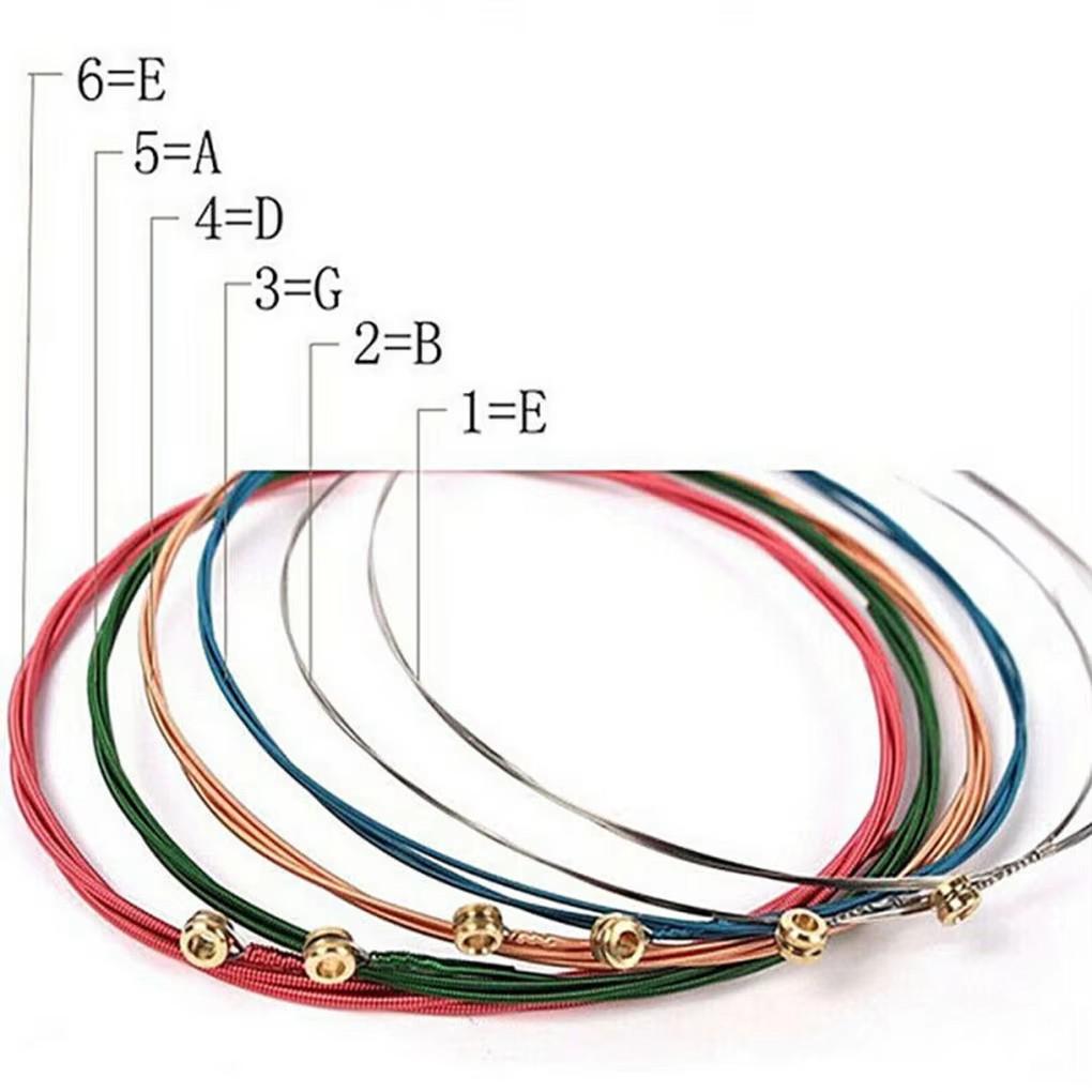 6Pcs/Set Acoustic Guitar Strings Rainbow Colorful Guitar Strings E-A For Acoustic Folk Guitar Classic Guitar Multi Color Parts