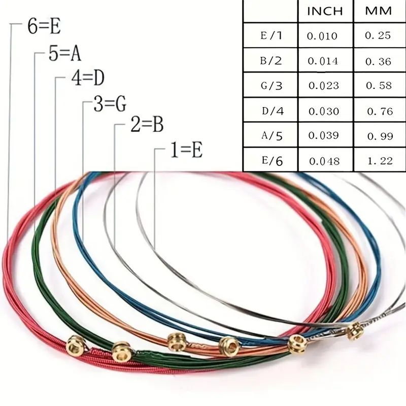 6Pcs/Set Acoustic Guitar Strings Rainbow Colorful Guitar Strings E-A For Acoustic Folk Guitar Classic Guitar Multi Color Parts