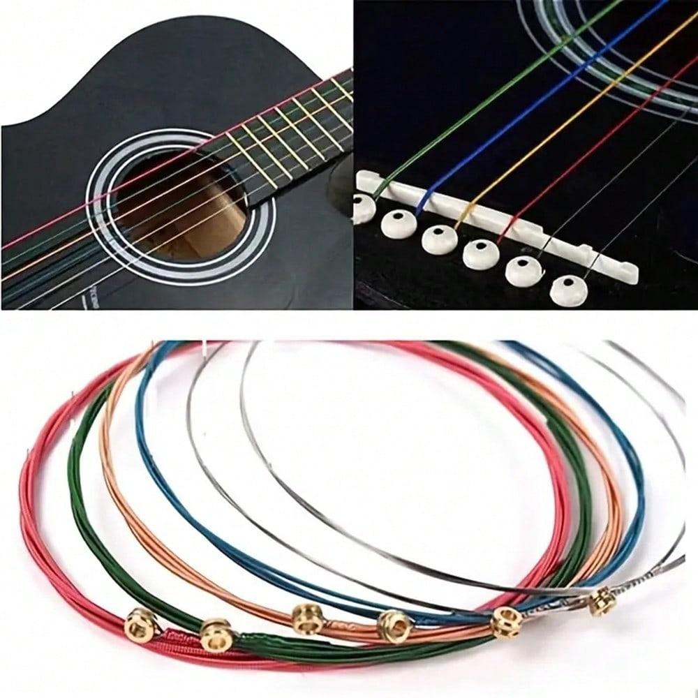 6Pcs/Set Acoustic Guitar Strings Rainbow Colorful Guitar Strings E-A For Acoustic Folk Guitar Classic Guitar Multi Color Parts