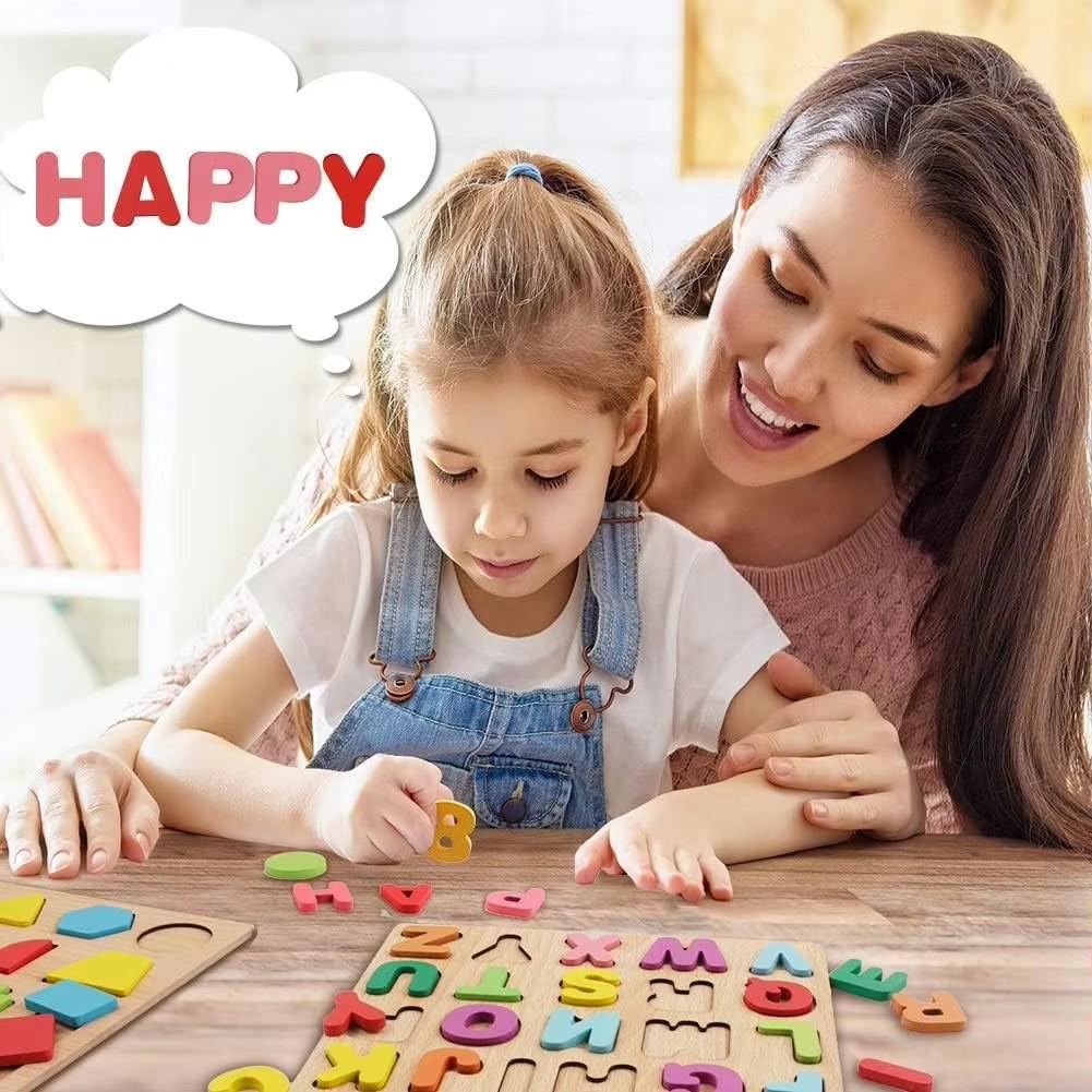 Wooden Puzzles Toys for Kids 3 Year Alphabet Numbers Children Montessori Educational Learning Toys abc Letters Preschool Gift