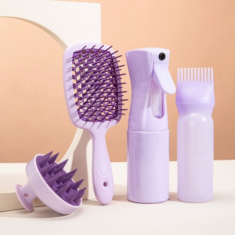 4Pcs Silicone Scalp Massage Comb Detangling Hair Brush Hairdressing Hair Dye Applicator Bottle Spray Bottle Barber Styling Tools