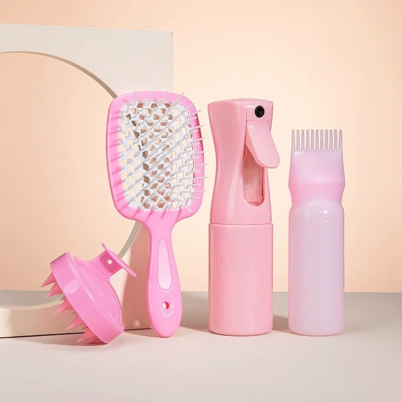 4Pcs Silicone Scalp Massage Comb Detangling Hair Brush Hairdressing Hair Dye Applicator Bottle Spray Bottle Barber Styling Tools