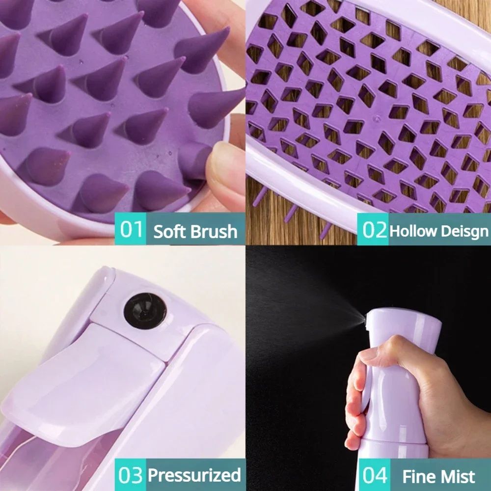 4Pcs Silicone Scalp Massage Comb Detangling Hair Brush Hairdressing Hair Dye Applicator Bottle Spray Bottle Barber Styling Tools