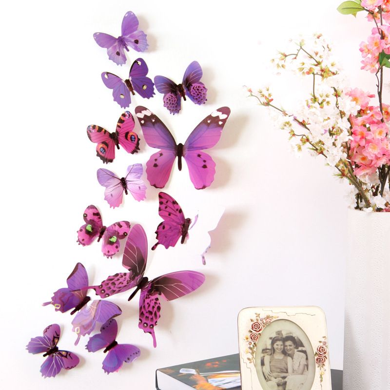 12pcs 3D Double Layer Feather Butterfly Sticker with Hooks Window/door Curtain Clothes Dress Decor Butterflies Drop Shipping D8--6