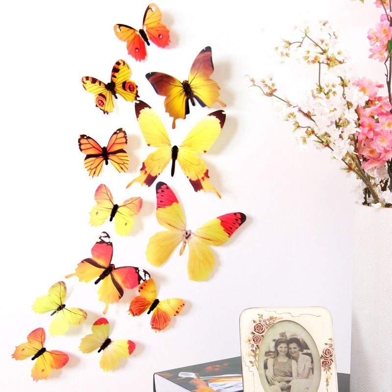 12pcs 3D Double Layer Feather Butterfly Sticker with Hooks Window/door Curtain Clothes Dress Decor Butterflies Drop Shipping D8--6