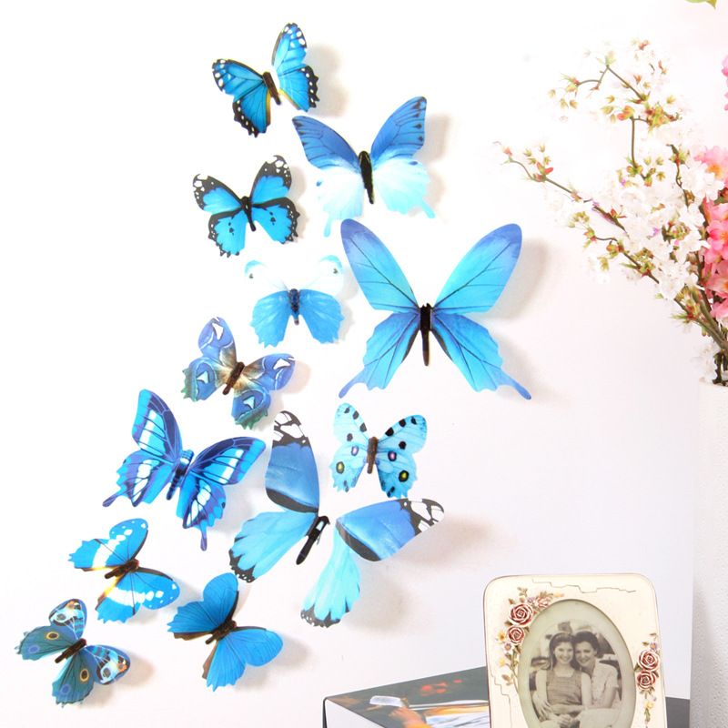 12pcs 3D Double Layer Feather Butterfly Sticker with Hooks Window/door Curtain Clothes Dress Decor Butterflies Drop Shipping D8--6