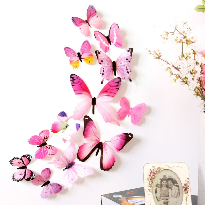 12pcs 3D Double Layer Feather Butterfly Sticker with Hooks Window/door Curtain Clothes Dress Decor Butterflies Drop Shipping D8--6
