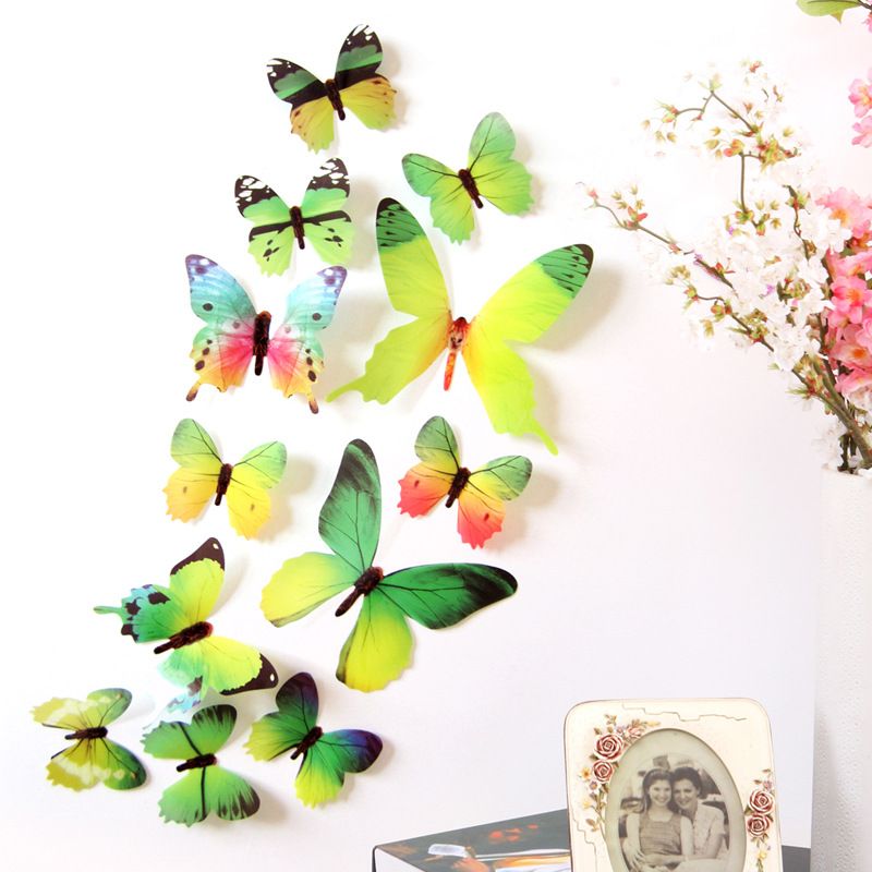 12pcs 3D Double Layer Feather Butterfly Sticker with Hooks Window/door Curtain Clothes Dress Decor Butterflies Drop Shipping D8--6