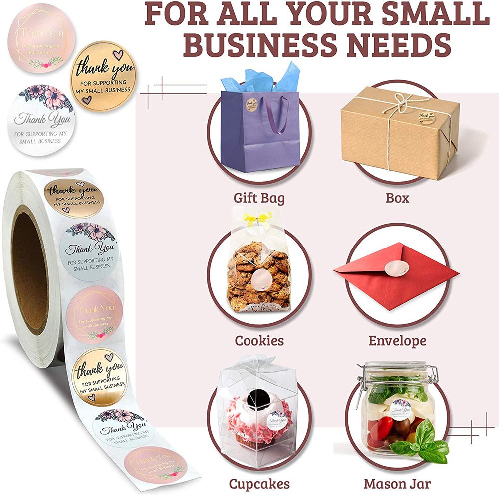 500pcs /1 roll Thank You For Supporting My Small Business Floral Sticker Gift Packaging Seal Label Scrapbooking Stationery Sticker C-370
