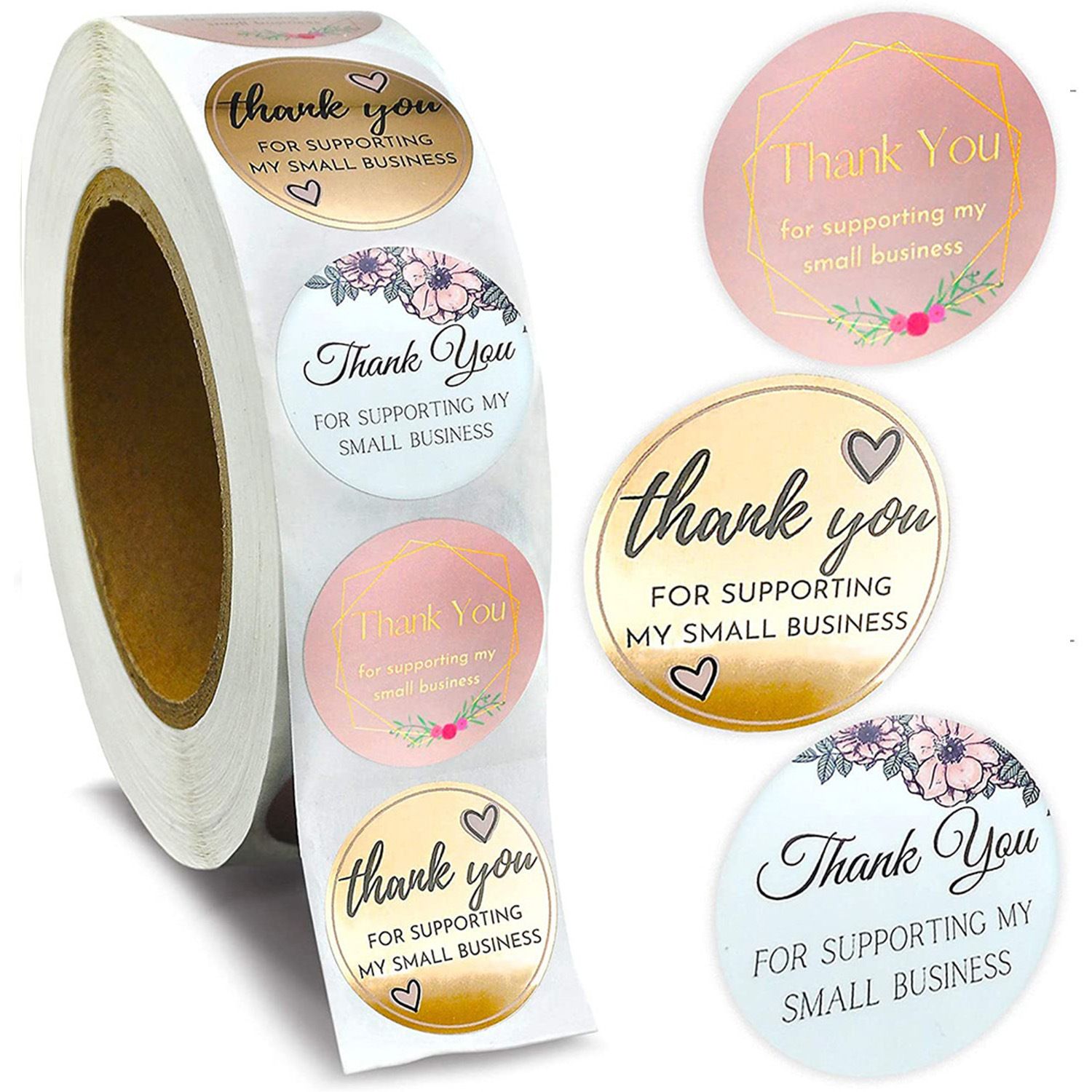 500pcs /1 roll Thank You For Supporting My Small Business Floral Sticker Gift Packaging Seal Label Scrapbooking Stationery Sticker C-370