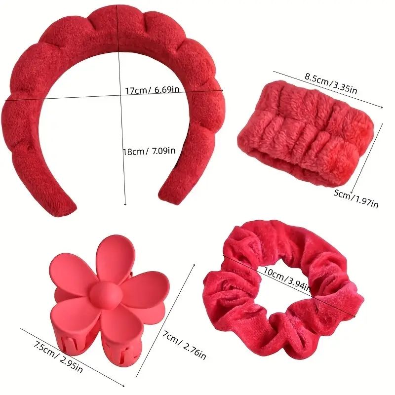 6pcs Washing Face Skincare Makeup 6pcs/set Women's SPA Hairband Set, Spa Headband Hair Hoop Claw Clip Velvet Hair Hoop Wristband
