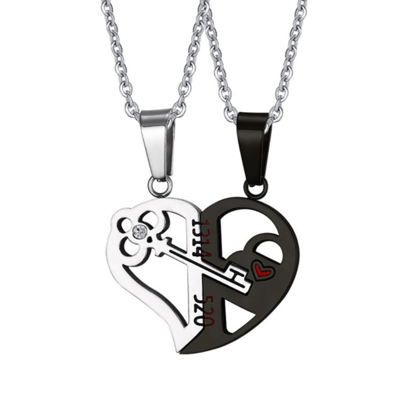 1 Set/2pcs Key Spliceable Couple Pendant Necklace Stainless Steel Love Valentine's Day Gift Jewelry  A-1757