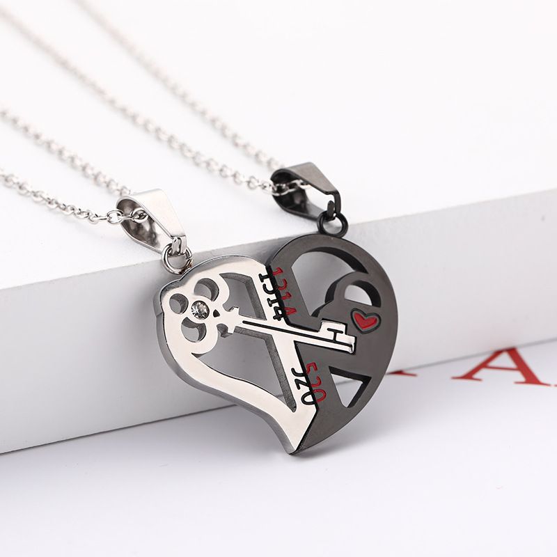 1 Set/2pcs Key Spliceable Couple Pendant Necklace Stainless Steel Love Valentine's Day Gift Jewelry  A-1757