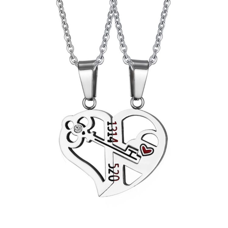 1 Set/2pcs Key Spliceable Couple Pendant Necklace Stainless Steel Love Valentine's Day Gift Jewelry  A-1757