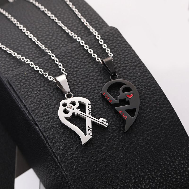 1 Set/2pcs Key Spliceable Couple Pendant Necklace Stainless Steel Love Valentine's Day Gift Jewelry  A-1757