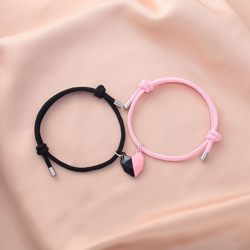 2pcs Handmade Love Magnet Couple Bracelets Set for Women Men Heart Matching Attraction Adjustable Braided Bracelet Lover Jewelry A-1862