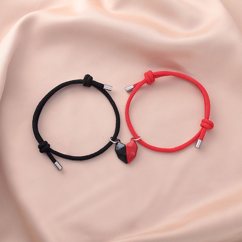 2pcs Handmade Love Magnet Couple Bracelets Set for Women Men Heart Matching Attraction Adjustable Braided Bracelet Lover Jewelry A-1862