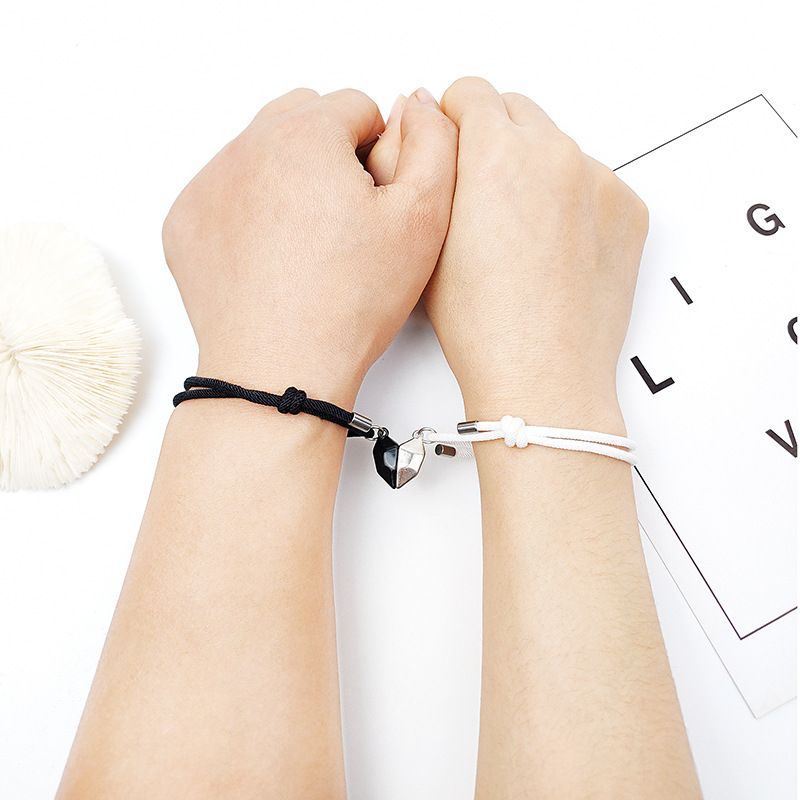 2pcs Handmade Love Magnet Couple Bracelets Set for Women Men Heart Matching Attraction Adjustable Braided Bracelet Lover Jewelry A-1862
