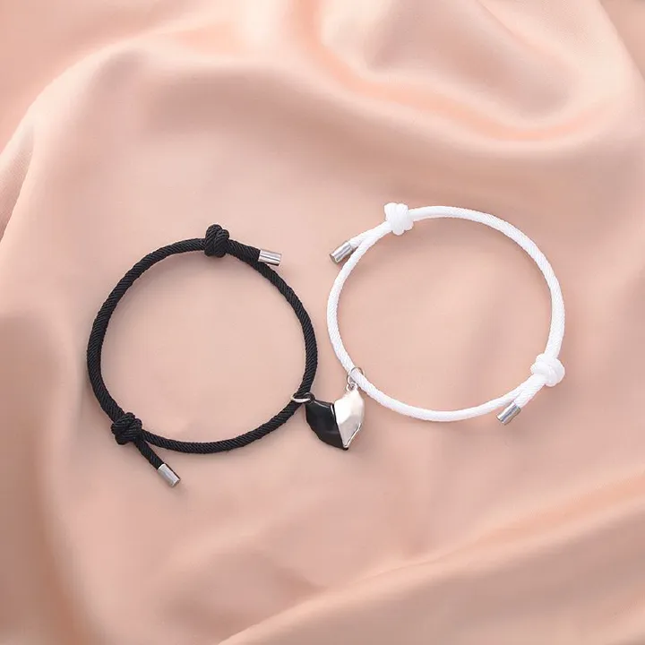 2pcs Handmade Love Magnet Couple Bracelets Set for Women Men Heart Matching Attraction Adjustable Braided Bracelet Lover Jewelry A-1862