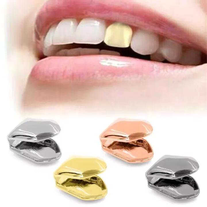 1pc Single Tooth Caps Hip Hop Rapper Single Shackle Teeth Cap Top Bottom Dental Braces Hollow Out Metal Tooth Jewelry SP-37