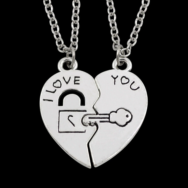 Romantic Best Friends Honey Love Couple Pendant Necklace 2 Pcs/Set Rainbow Broken Heart Good Friends Friendship Jewelry Gift XL--112