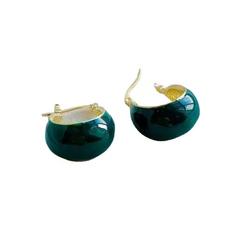 Simple Design Wine Red Dripping Oil Dangle Earrings For Women Gold Color Circle Vintage Hoop Earring Jewelry Gifts A-2060
