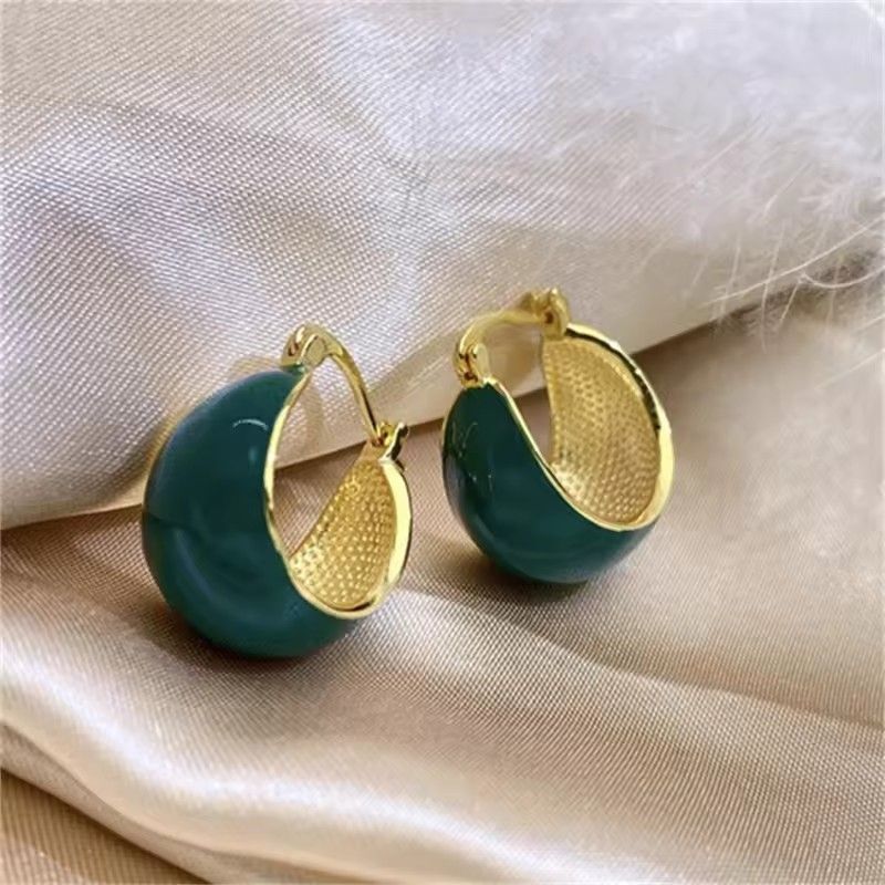 Simple Design Wine Red Dripping Oil Dangle Earrings For Women Gold Color Circle Vintage Hoop Earring Jewelry Gifts A-2060
