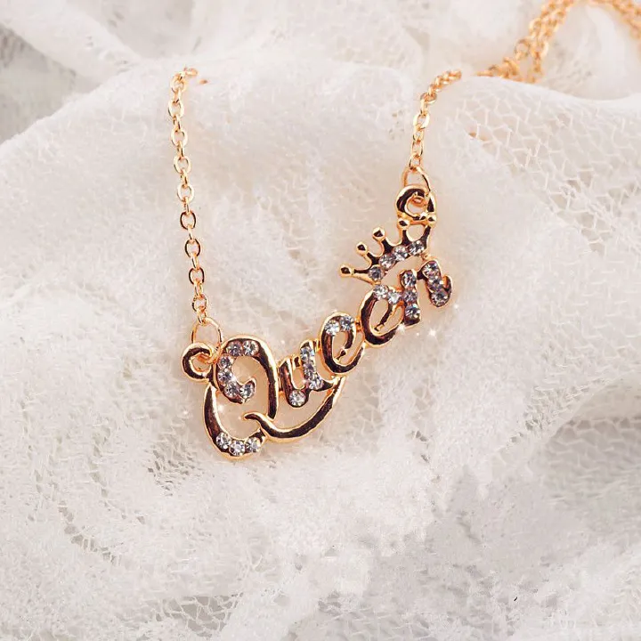 New Fashion Luxury Gold-Color Queen Crown Chain Necklace Alloy Women Jewelry Birthday Present Gifts XL-44