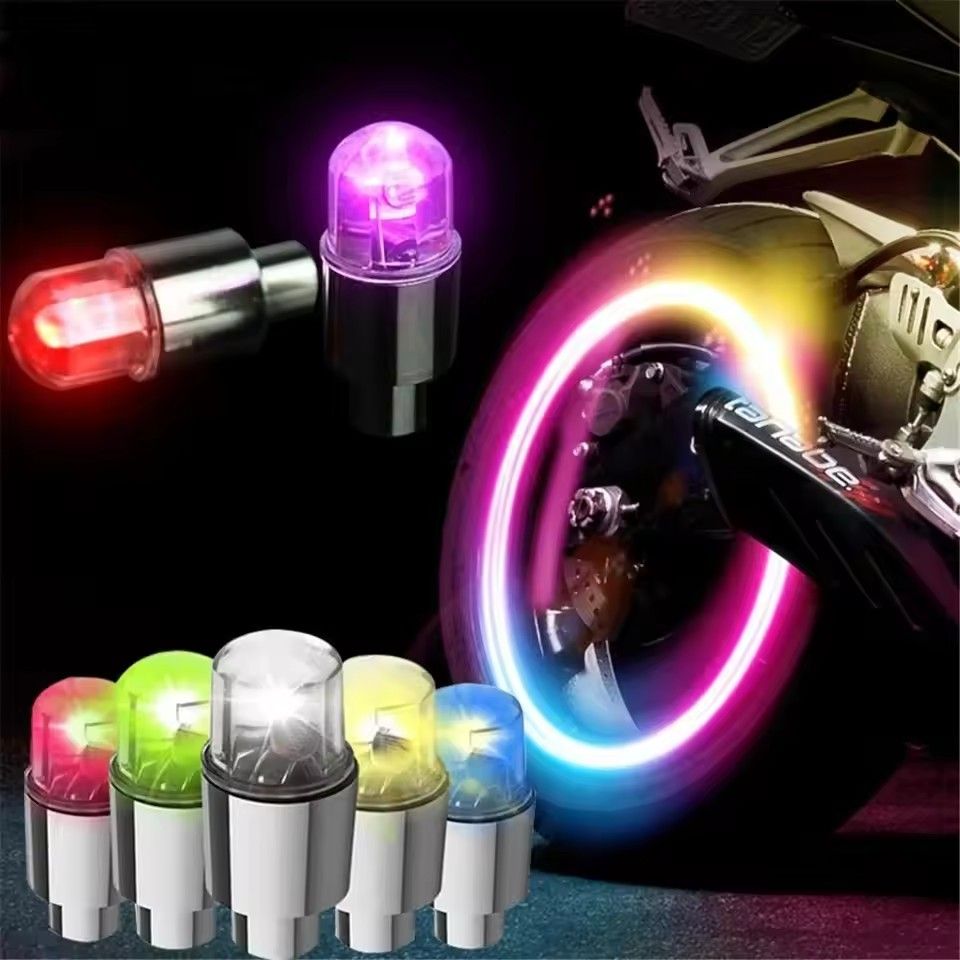 2 Pcs Car Wheel LED Light bicycle Colorful  nozzle lamp Bike Light Tire Valve Cap Decorative  E-589-1