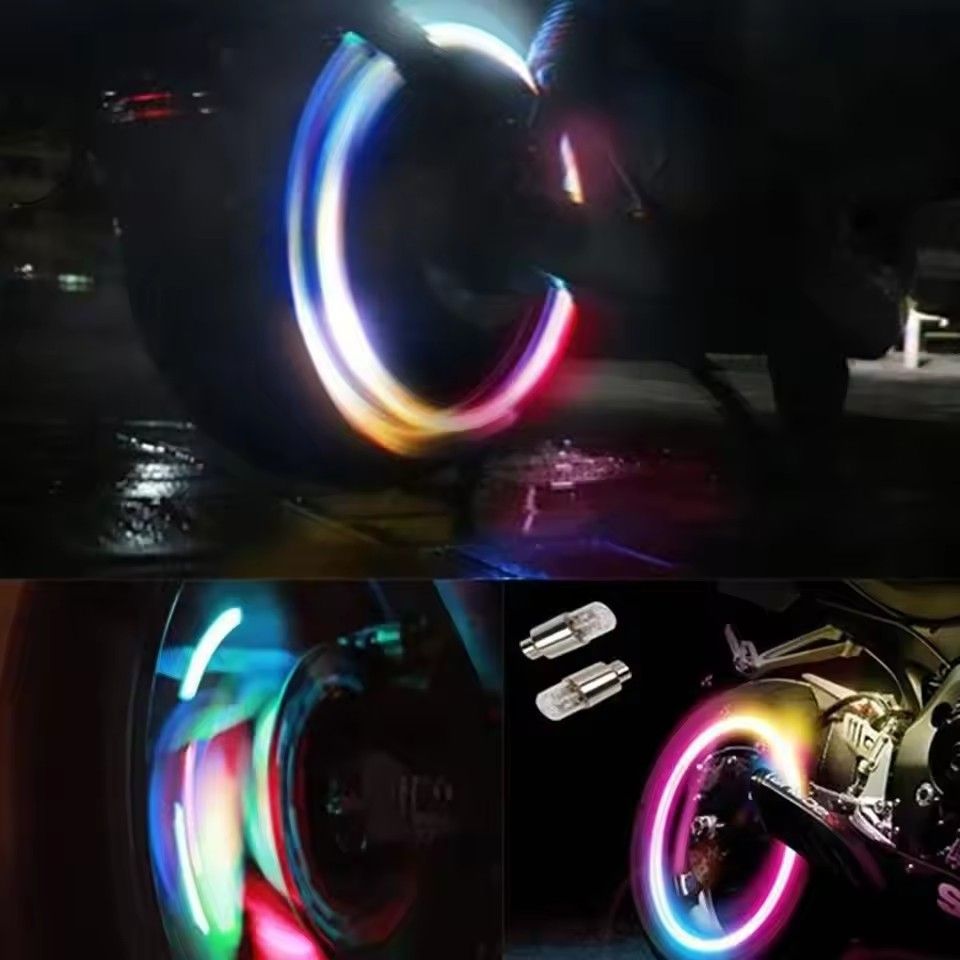 2 Pcs Car Wheel LED Light bicycle Colorful  nozzle lamp Bike Light Tire Valve Cap Decorative  E-589-1