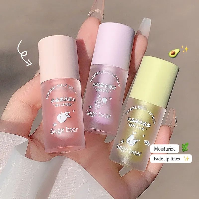 Crystal Jelly Lip Oil Hydrating Plumping Lip Gloss Coat For Cute Makeup Lipsticks Tinted Clear Serum Fruit Lip Balm Cosmetics T-87