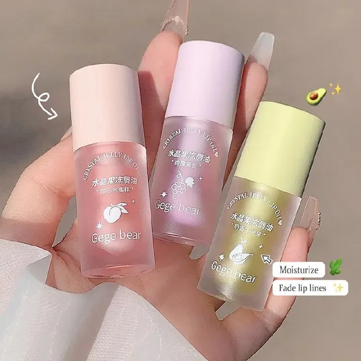 Crystal Jelly Lip Oil Hydrating Plumping Lip Gloss Coat For Cute Makeup Lipsticks Tinted Clear Serum Fruit Lip Balm Cosmetics T-87