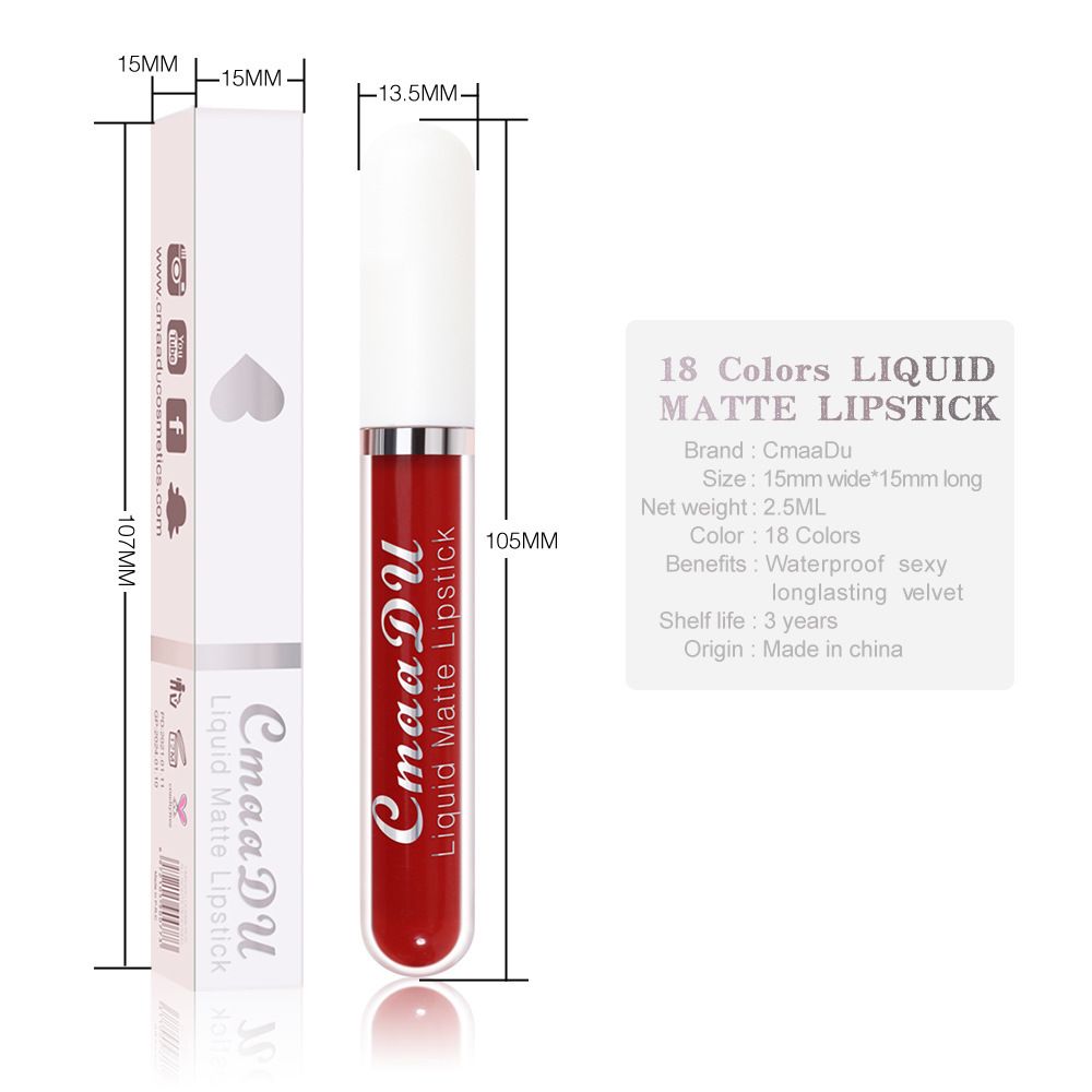 18 Color Waterproof Liquid Matte Lipstick Long Lasting Sexy Red Moisturizing Lip Gloss Velvet Non-Stick Lip Tint Makeup Cosmetic B2-688