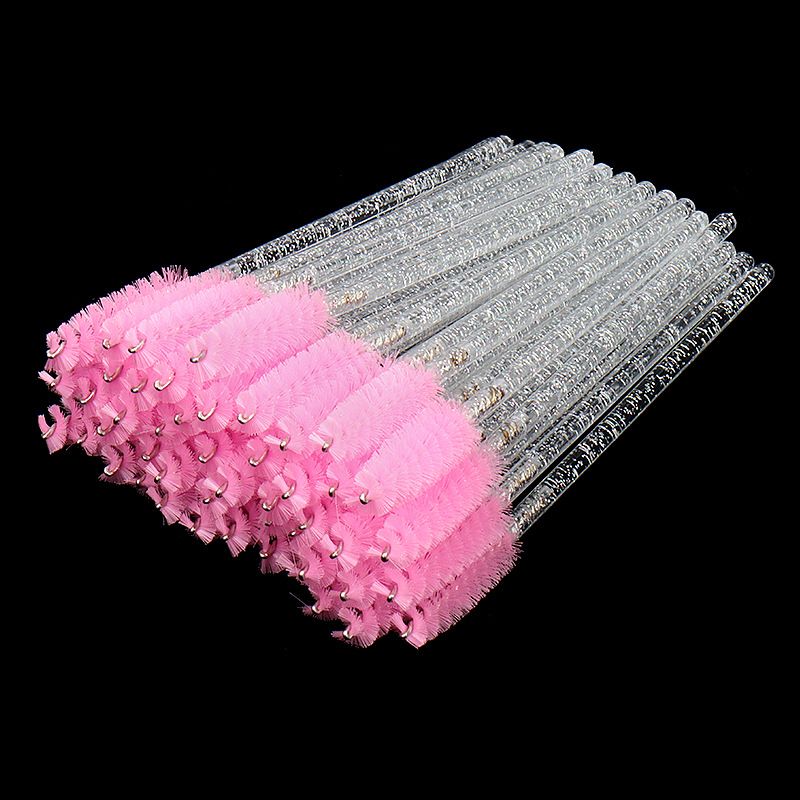 50Pcs Disposable Micro Glitter Eyelash Mascara Wands Mini Crystal Eye Lashes Brush Comb Eyebrow Spoolies Makeup Beauty Tools E-920