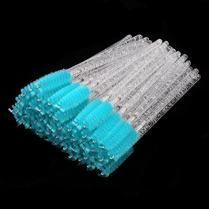 50Pcs Disposable Micro Glitter Eyelash Mascara Wands Mini Crystal Eye Lashes Brush Comb Eyebrow Spoolies Makeup Beauty Tools E-920