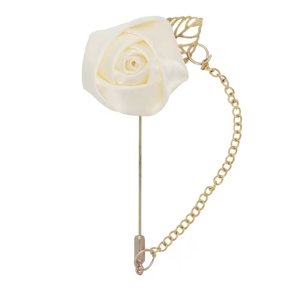 Rose Boutonniere Corsage Wedding Boutonniere Pin for Men Women Silk Buttonhole Groomsmen Party Prom Suit Accessories Brooches A-1164