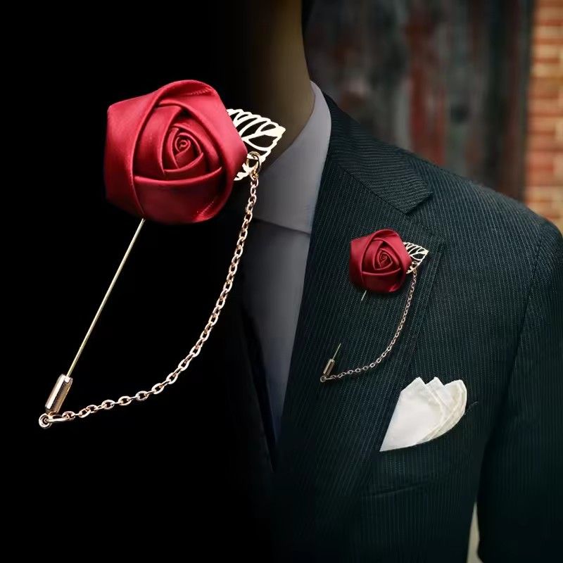 Rose Boutonniere Corsage Wedding Boutonniere Pin for Men Women Silk Buttonhole Groomsmen Party Prom Suit Accessories Brooches A-1164