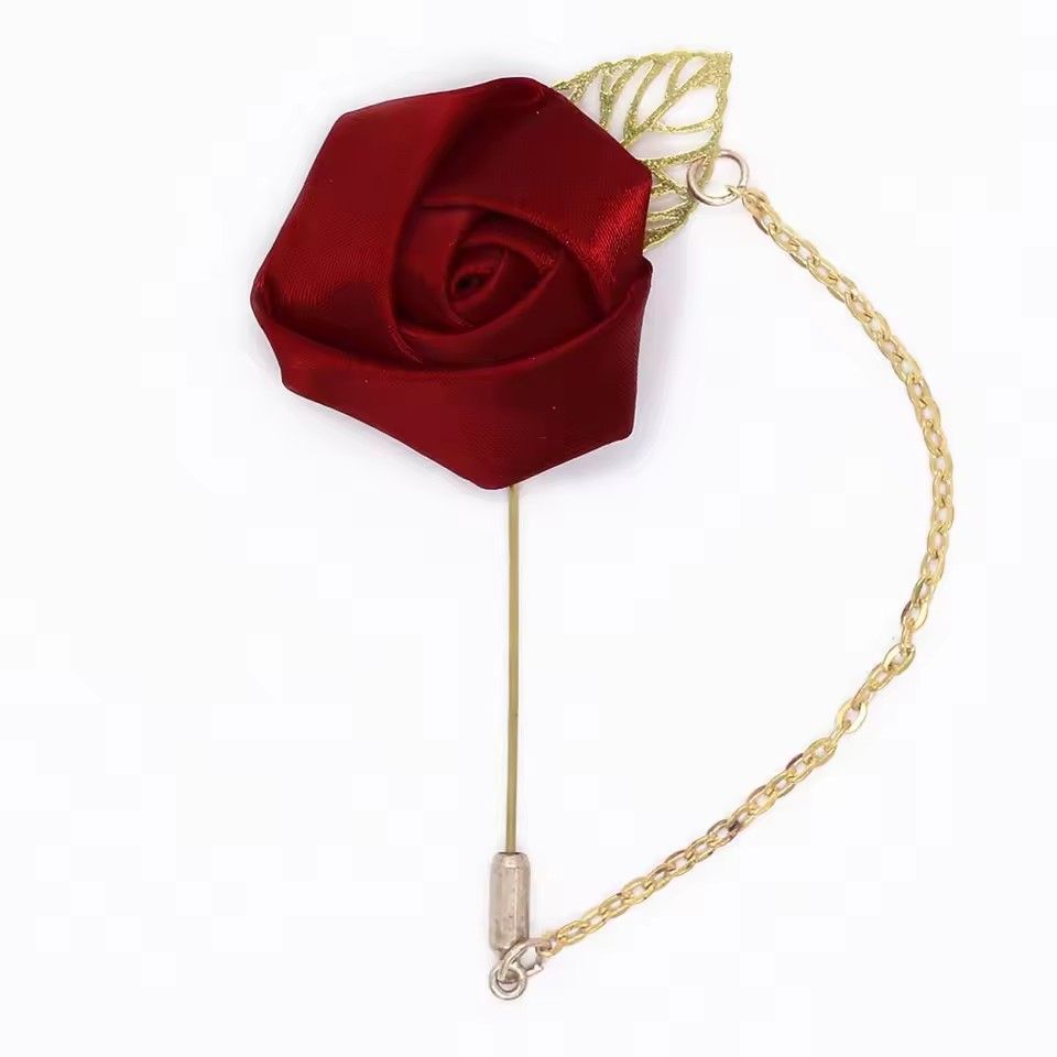 Rose Boutonniere Corsage Wedding Boutonniere Pin for Men Women Silk Buttonhole Groomsmen Party Prom Suit Accessories Brooches A-1164