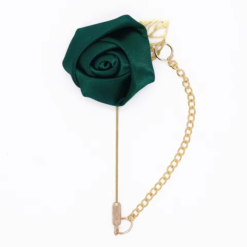 Rose Boutonniere Corsage Wedding Boutonniere Pin for Men Women Silk Buttonhole Groomsmen Party Prom Suit Accessories Brooches A-1164