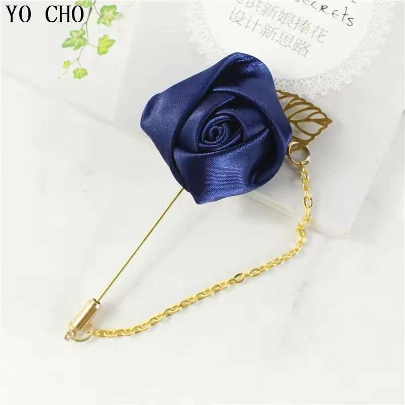 Rose Boutonniere Corsage Wedding Boutonniere Pin for Men Women Silk Buttonhole Groomsmen Party Prom Suit Accessories Brooches A-1164