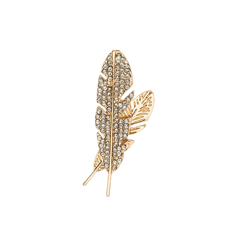 New Temperament Elegant Full Rhinestone Hollow Feather Brooches for Men Classic Brooch Suit Lapel Pin Jewelry Luxury Accessories A-1701