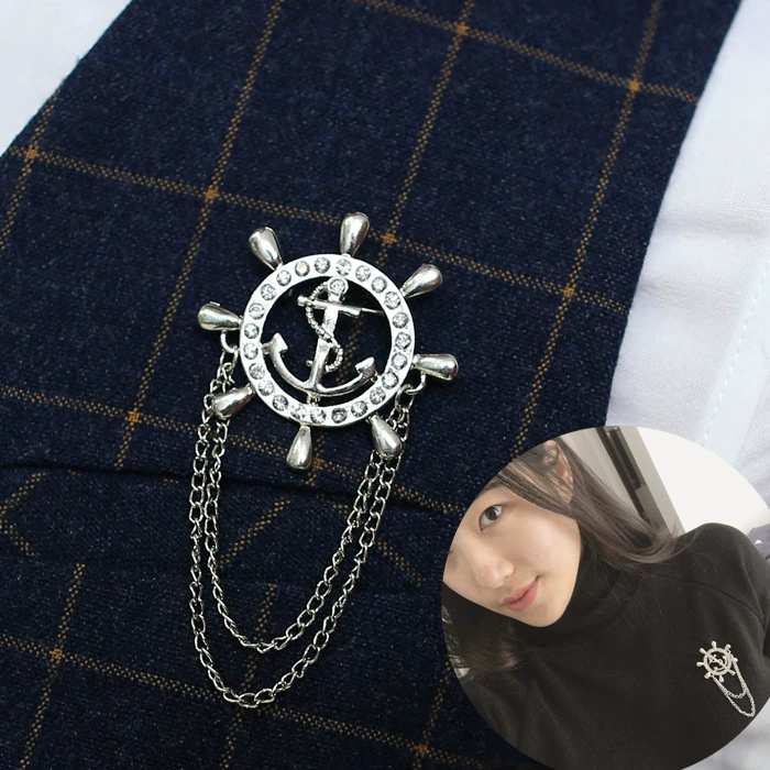 Golden Rudder Anchor Brooch Mens Suit Boutonniere Badge Korean Brooches for Men Lapel Pin Women Broches Chain Christmas Gift A-31