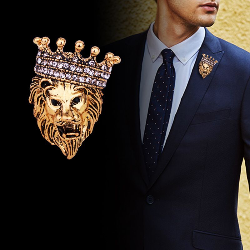 Crystal Brooches For Men And Women Vintage Lion And Shirt Crown Brooches Jewelry Accessories A-1986