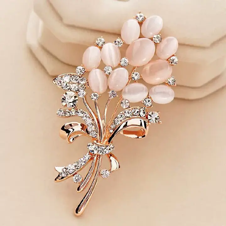 Fashionable Opal Stone Flower Brooch Pin Garment Accessories Birthday Gift Brooches For Women Rhinestone Brooch A-1371