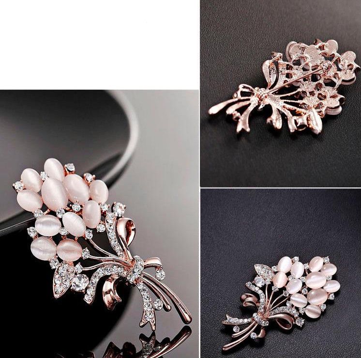 Fashionable Opal Stone Flower Brooch Pin Garment Accessories Birthday Gift Brooches For Women Rhinestone Brooch A-1371