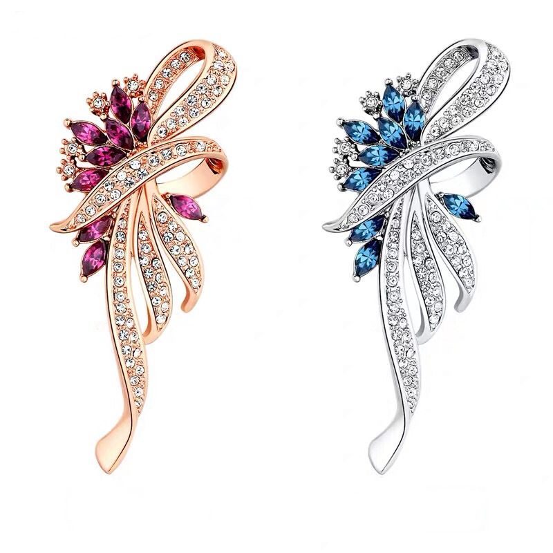 Fashion Crystal Brooch Elegant Bauhinia Brooches Lapel Pin Rhinestone Brooches Wedding Corsage Women Jewelry  A-1578