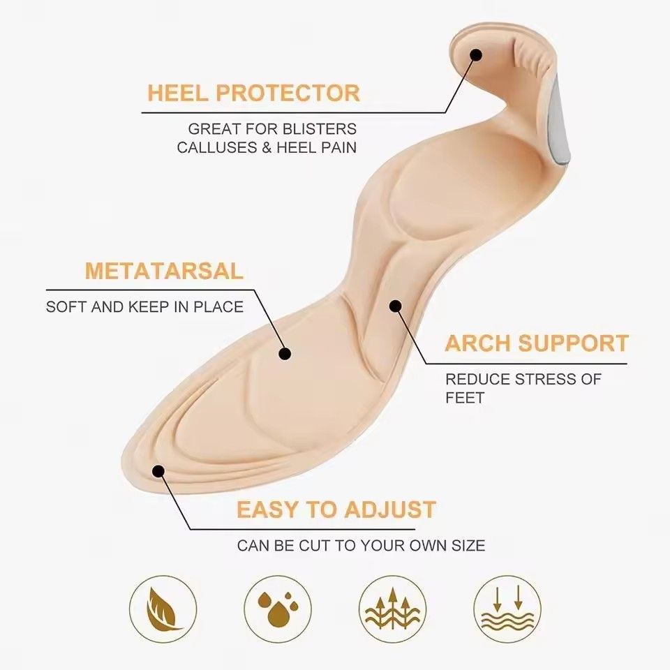 2pcs Women High-heel Shoes Insoles Memory Foam Insoles Anti-slip Cutable Insole Comfort Breathable Foot Care Massage Shoe Pads FZ-442-382