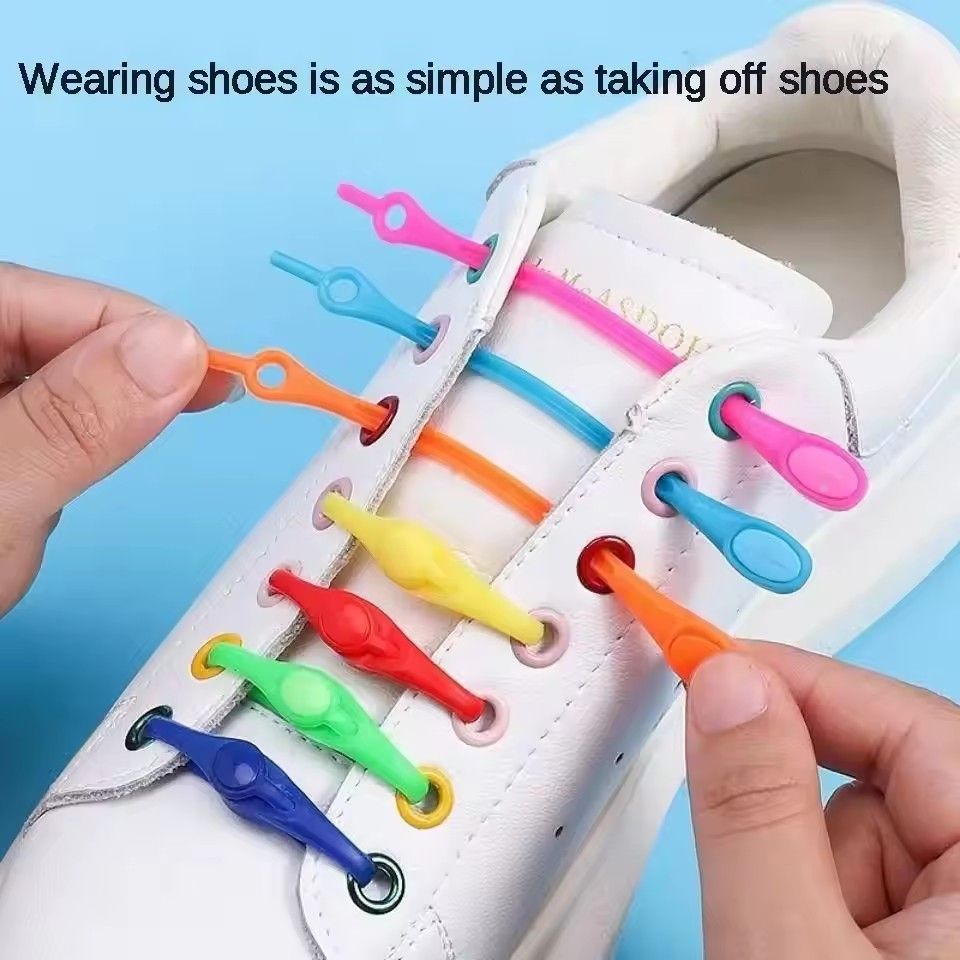 12pcs Silicone Shoelaces Round Elastic Shoe Laces Safty No Tie Shoelace For Men Women children All Sneakers Fit Strap Shoe Laces E-1218