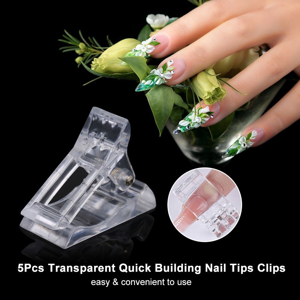 5Pcs Professional Nail Art Transparent Crystal Clip FakeNail Clip Gel Quick Fingernail Extension UV Assistant Nail Accessories E-795